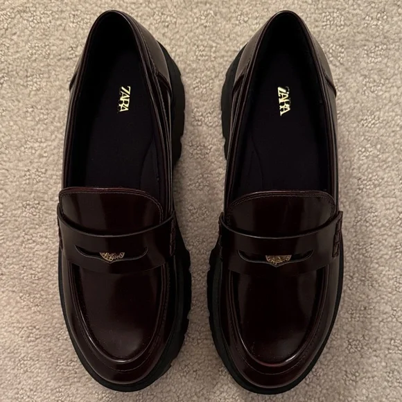 Zara women’s burgundy platform loafers new 37 - Picture 2 of 4